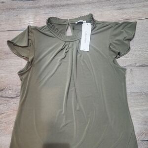 Calvin Klein Green Ruffled Blouse From Suit Line L Large New Tags Nwt